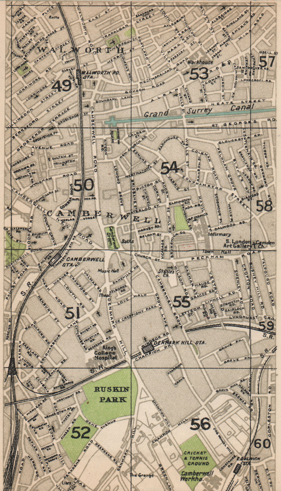 LONDON S. Camberwell Walworth Denmark Hill East Dulwich Surrey Canal 1927 map